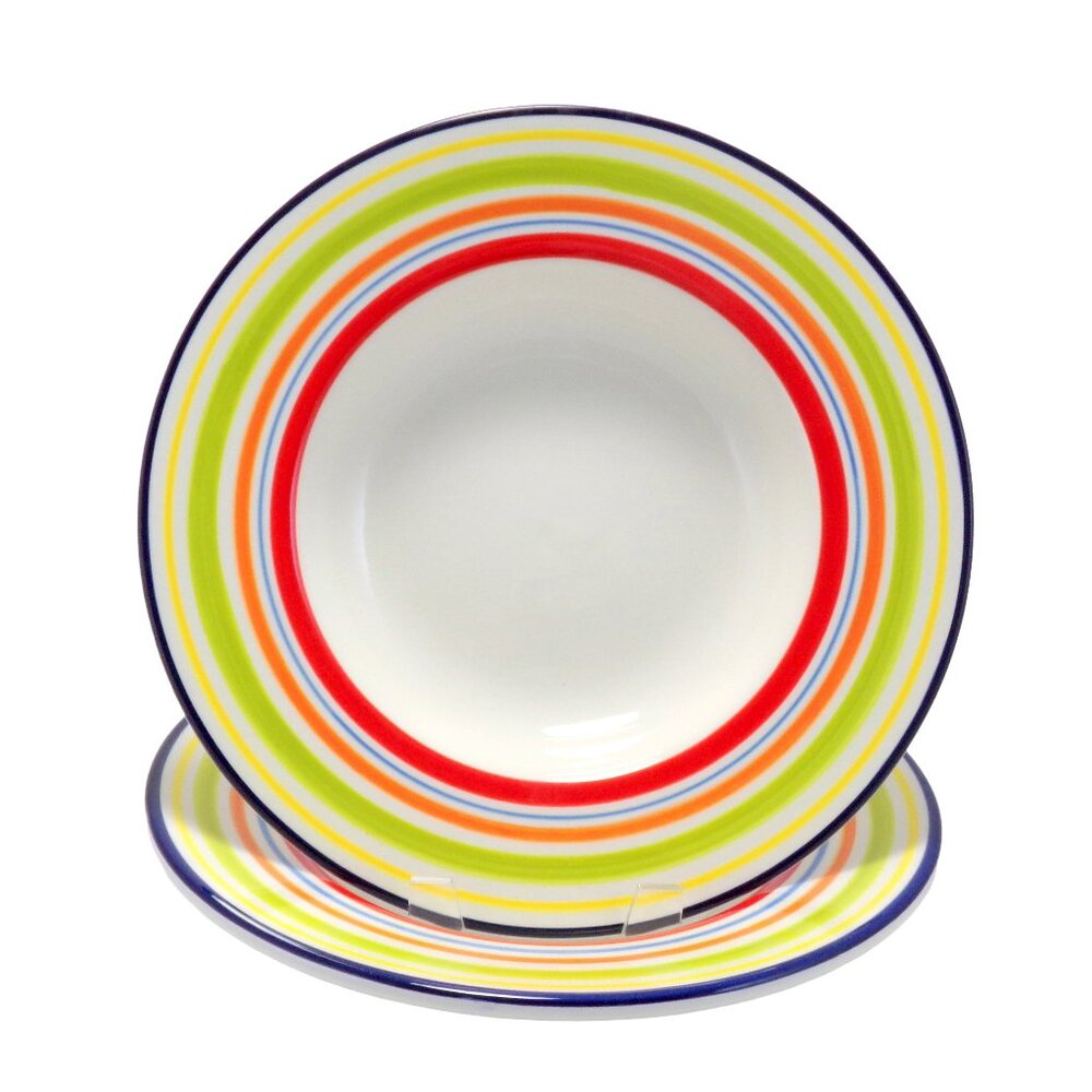 2 Certified International Multi Stripe  Pasta Bowls CIC164